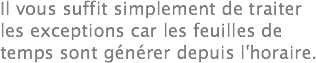 Il vous suffit simplement de traiter les exceptions car les feuilles de temps sont générer depuis l'horaire.
